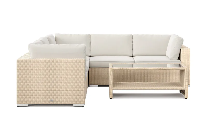 Bahamas utendørs hjørnesofa 5-seters vendbar og bord med hylle - Beige - Hagemøbler & utemiljø - Loungemøbler - Loungegrupper