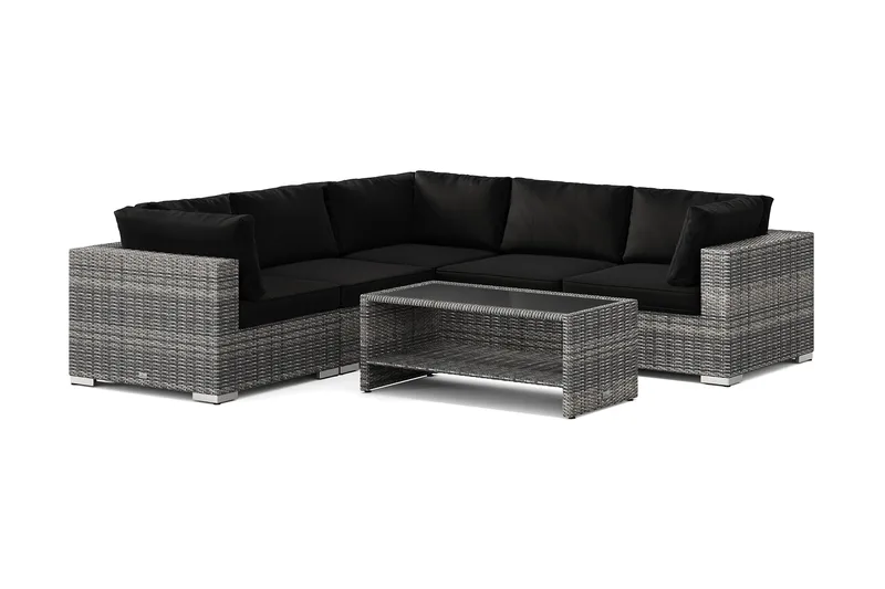 Bahamas utendørs hjørnesofa 5-seters vendbar og bord med hylle, Grå