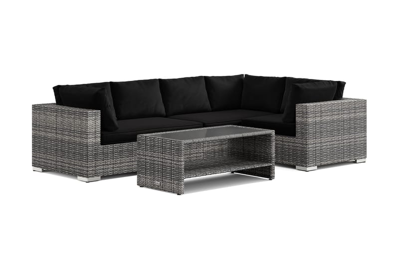 Bahamas utendørs hjørnesofa 5-seters vendbar og bord med hylle, Grå