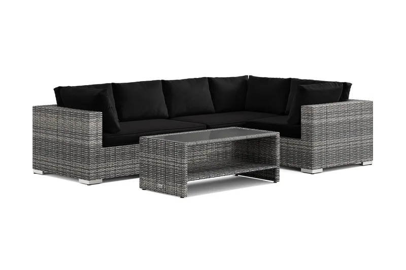 Bahamas utendørs hj ørnesofa 5-seters vendbar og bord med hylle, Grå