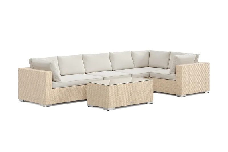 Bahamas utendørs hjørnesofa 6-seters vendbar med bord, Beige