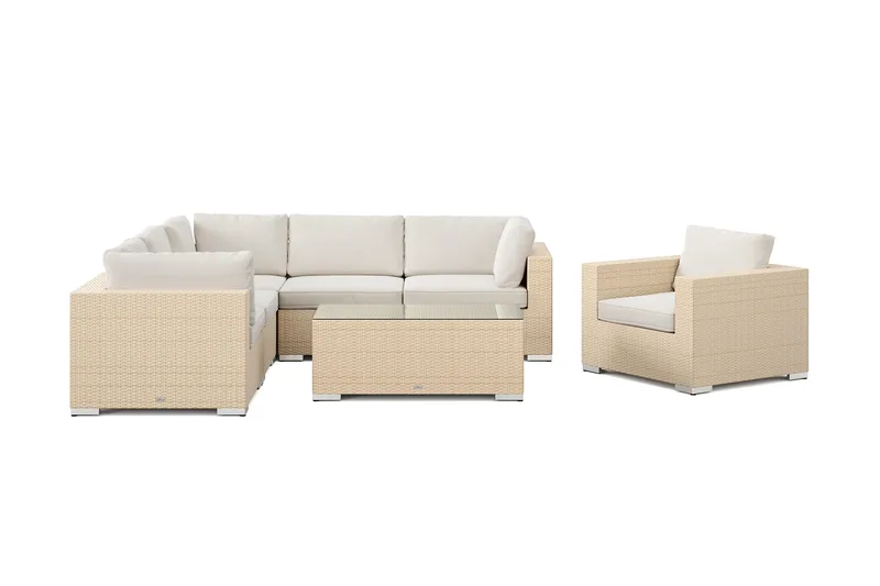 Bahamas utendørs hjørnesofa 6-seters vendbar med lenestol og bord - Beige - Hagemøbler & utemiljø - Loungemøbler - Loungegrupper