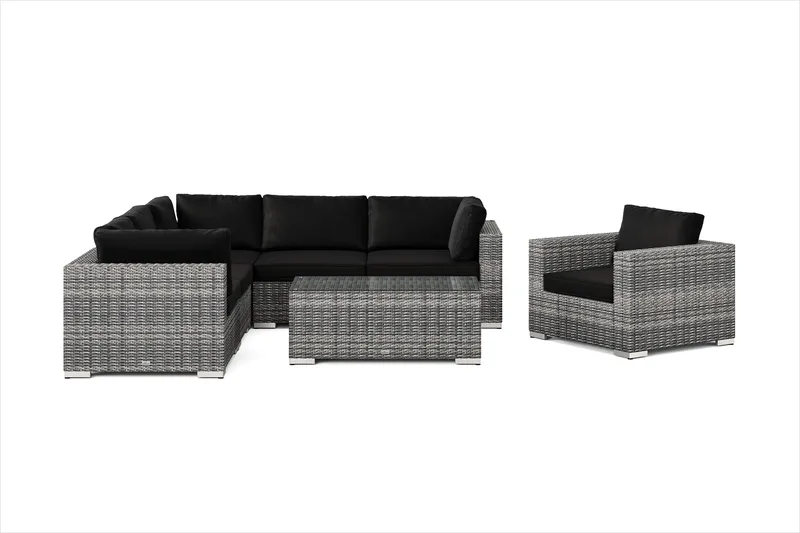 Bahamas utendørs hjørnesofa 6-seters vendbar med lenestol og bord - Grå - Hagemøbler & utemiljø - Loungemøbler - Loungegrupper