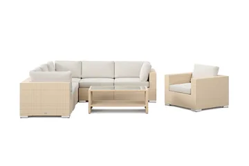 Bahamas utendørs hjørnesofa 6-seters vendbar med lenestol og bord med hylle - Beige - Hagemøbler & utemiljø - Loungemøbler - Loungegrupper