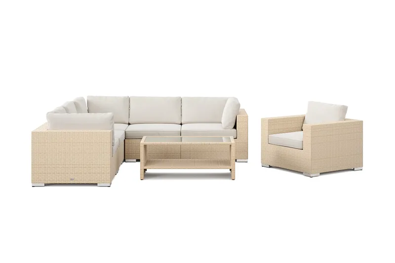 Bahamas utendørs hjørnesofa 6-seters vendbar med lenestol og bord med hylle - Beige - Hagemøbler & utemiljø - Loungemøbler - Loungegrupper