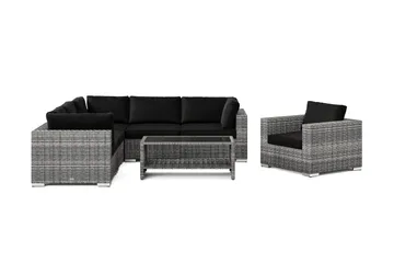 Bahamas utendørs hjørnesofa 6-seters vendbar med lenestol og bord med hylle - Grå - Hagemøbler & utemiljø - Loungemøbler - Loungegrupper