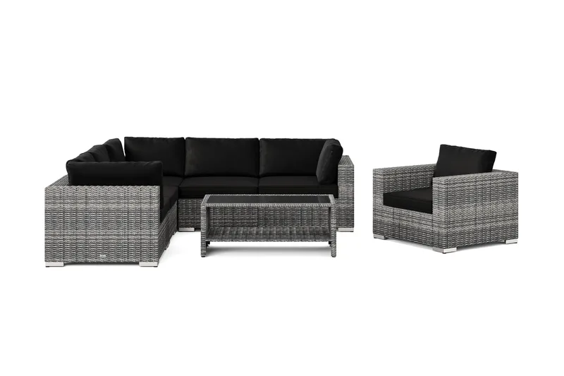 Bahamas utendørs hjørnesofa 6-seters vendbar med lenestol og bord med hylle - Grå - Hagemøbler & utemiljø - Loungemøbler - Loungegrupper