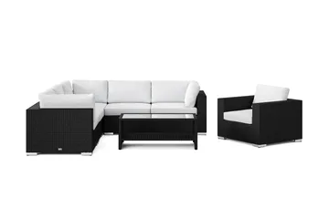 Bahamas utendørs hjørnesofa 6-seters vendbar med lenestol og bord med hylle - Svart - Hagemøbler & utemiljø - Loungemøbler - Loungegrupper