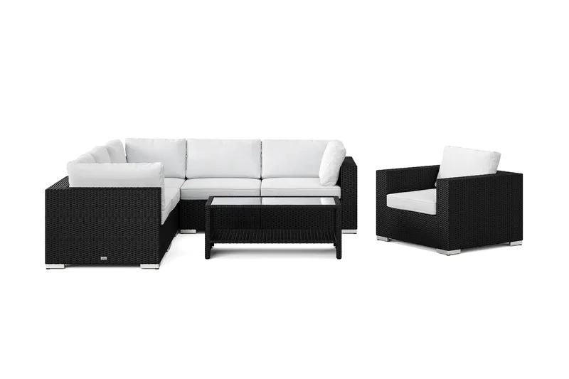 Bahamas utendørs hjørnesofa 6-seters vendbar med lenestol og bord med hylle - Svart - Hagemøbler & utemiljø - Loungemøbler - Loungegrupper