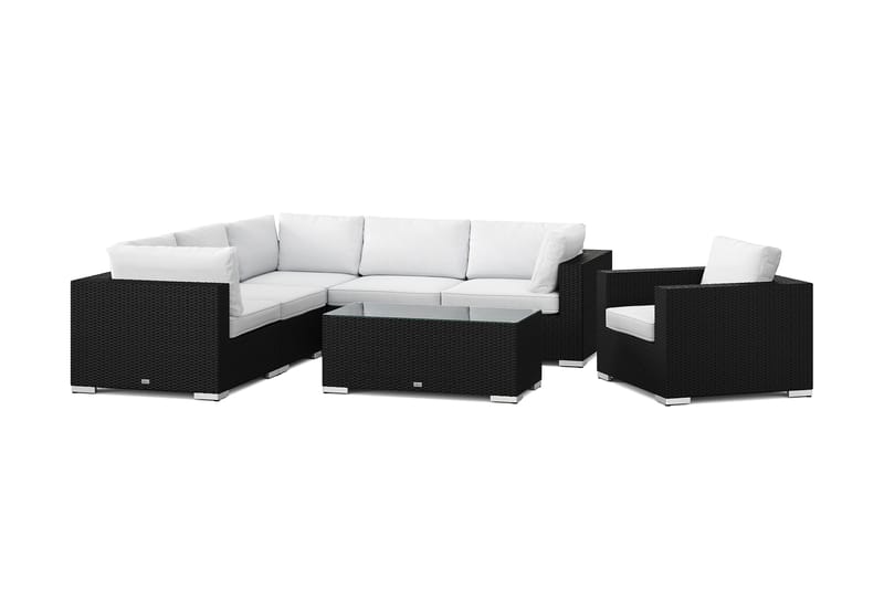 Bahamas utendørs hjørnesofa 6-seters vendbar med lenestol og bord, Svart