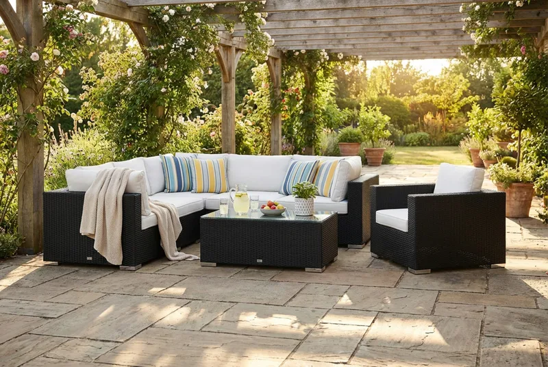 Bahamas utendørs hjørnesofa 6-seters vendbar med lenestol og bord - Svart - Hagemøbler & utemiljø - Loungemøbler - Loungegrupper