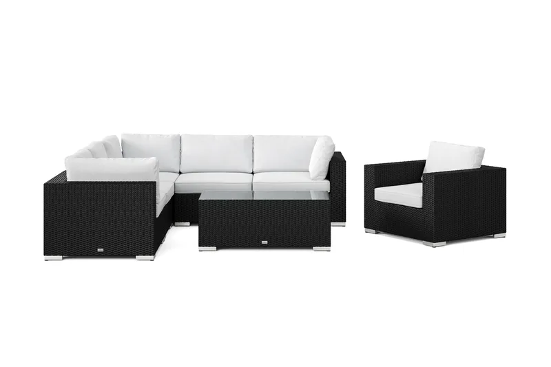 Bahamas utendørs hjørnesofa 6-seters vendbar med lenestol og bord - Svart - Hagemøbler & utemiljø - Loungemøbler - Loungegrupper