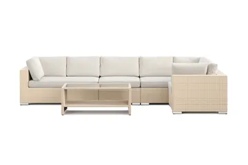 Bahamas utendørs hjørnesofa 6-seters vendbar og bord med hylle - Beige - Hagemøbler & utemiljø - Loungemøbler - Loungegrupper