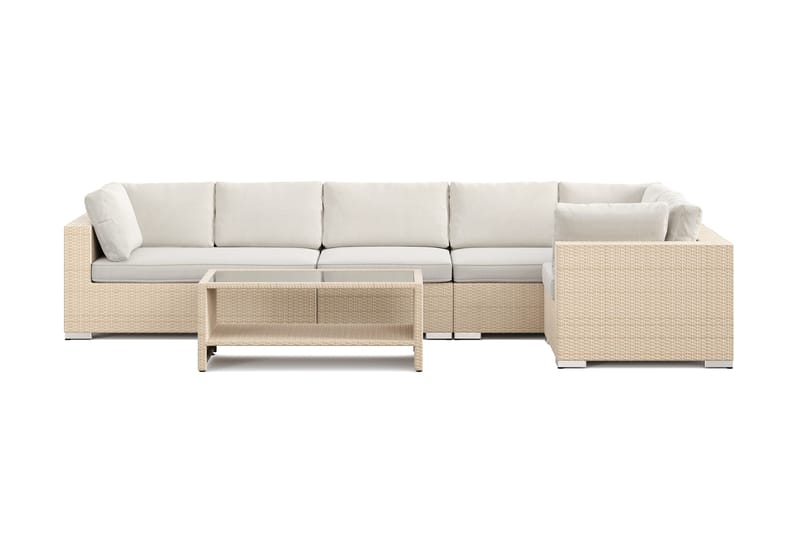 Bahamas utendørs hjørnesofa 6-seters vendbar og bord med hylle - Beige - Hagemøbler & utemiljø - Loungemøbler - Loungegrupper
