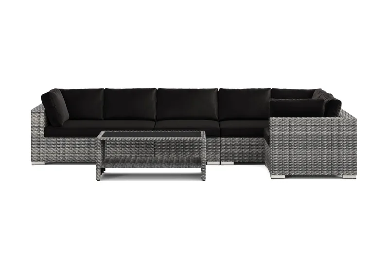 Bahamas utendørs hjørnesofa 6-seters vendbar og bord med hylle - Grå - Hagemøbler & utemiljø - Loungemøbler - Loungegrupper