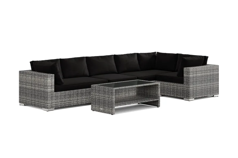 Bahamas utendørs hjørnesofa 6-seters vendbar og bord med hylle, Grå