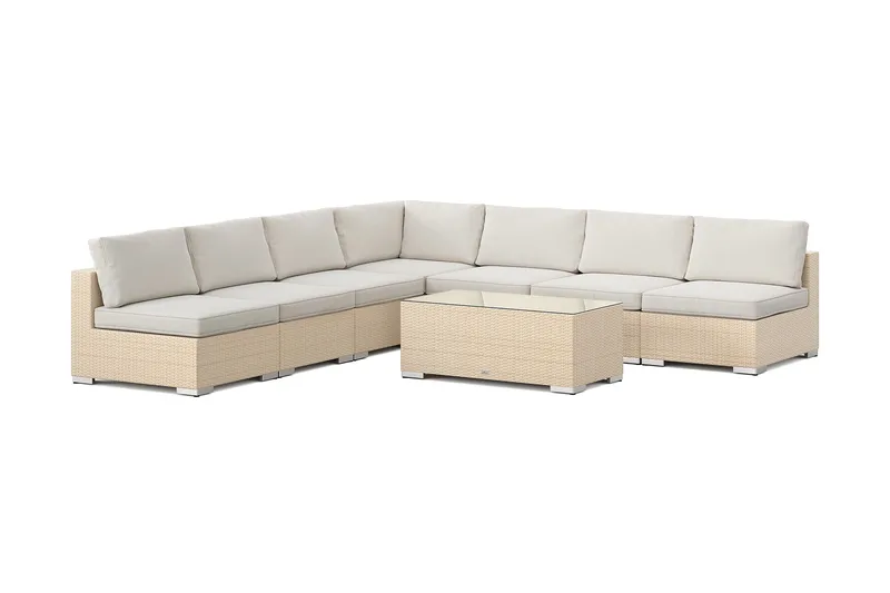 Bahamas utendørs hjørnesofa 7-seters vendbar med åpen avslutning og bord, Beige