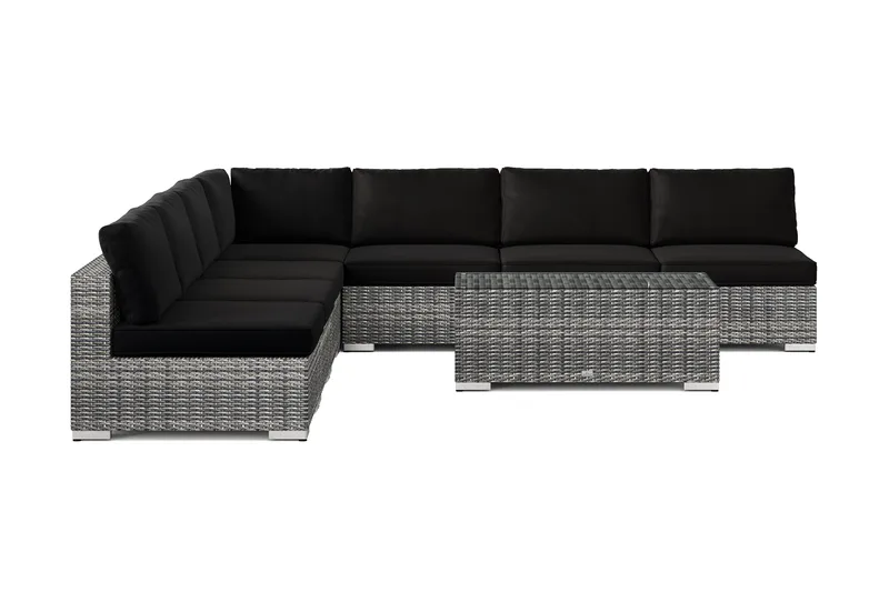 Bahamas utendørs hjørnesofa 7-seters vendbar med åpen avslutning og bord - Grå - Hagemøbler & utemiljø - Loungemøbler - Loungegrupper