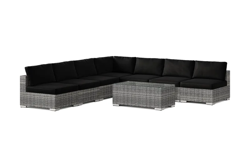 Bahamas utendørs hjørnesofa 7-seters vendbar med åpen avslutning og bord, Grå