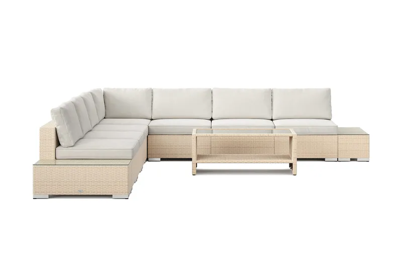 Bahamas utendørs hjørnesofa 7-seters vendbar med åpen avslutning og bord med hylle - Beige - Hagemøbler & utemiljø - Loungemøbler - Loungegrupper