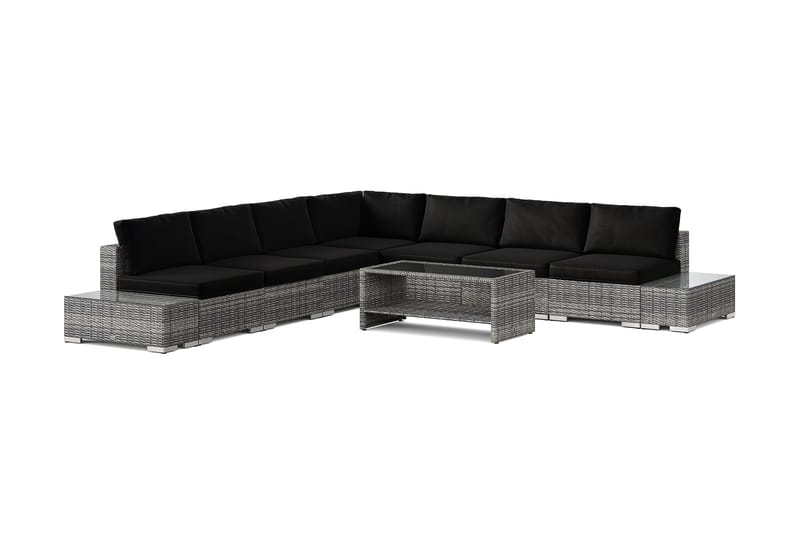 Bahamas utendørs hjørnesofa 7-seters vendbar med åpen avslutning og bord med hylle, Grå