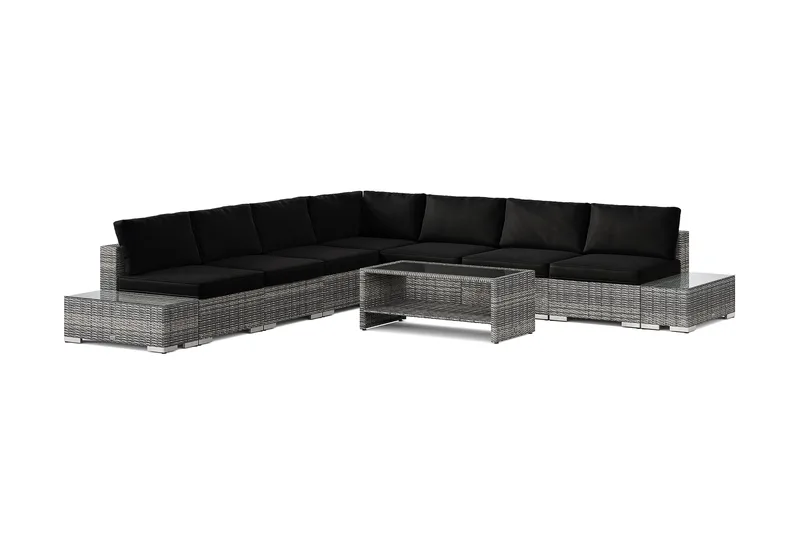 Bahamas utendørs hjørnesofa 7-seters vendbar med åpen avslutning og bord med hylle, Grå