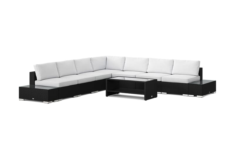 Bahamas utendørs hjørnesofa 7-seters vendbar med åpen avslutning og bord med hylle, Svart