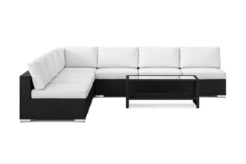 Bahamas utendørs hjørnesofa 7-seters vendbar med åpen avslutning og bord med hylle - Svart - Hagemøbler & utemiljø - Loungemøbler - Loungegrupper