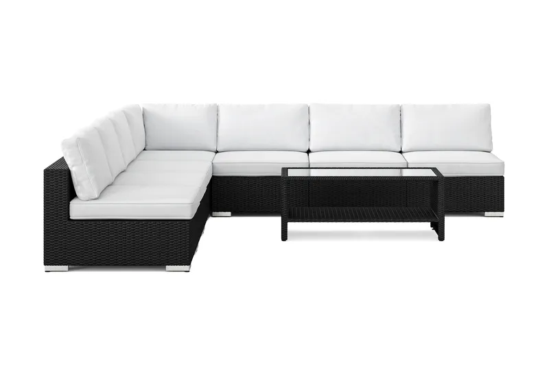 Bahamas utendørs hjørnesofa 7-seters vendbar med åpen avslutning og bord med hylle - Svart - Hagemøbler & utemiljø - Loungemøbler - Loungegrupper