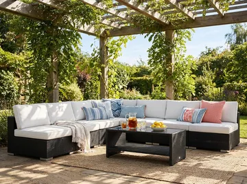 Bahamas utendørs hjørnesofa 7-seters vendbar med åpen avslutning og bord med hylle - Svart - Hagemøbler & utemiljø - Loungemøbler - Loungegrupper