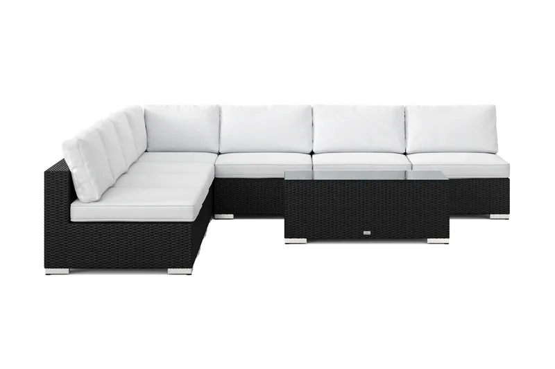 Bahamas utendørs hjørnesofa 7-seters vendbar med åpen avslutning og bord - Svart - Hagemøbler & utemiljø - Loungemøbler - Loungegrupper