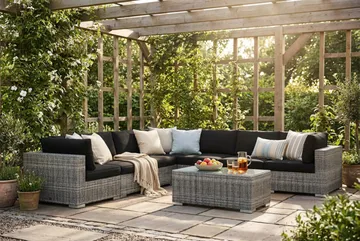 Bahamas utendørs hjørnesofa 7-seters vendbar med bord - Grå - Hagemøbler & utemiljø - Loungemøbler - Loungegrupper