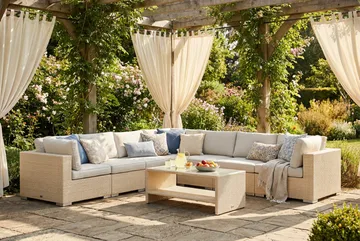 Bahamas utendørs hjørnesofa 7-seters vendbar og bord med hylle - Beige - Hagemøbler & utemiljø - Loungemøbler - Loungegrupper