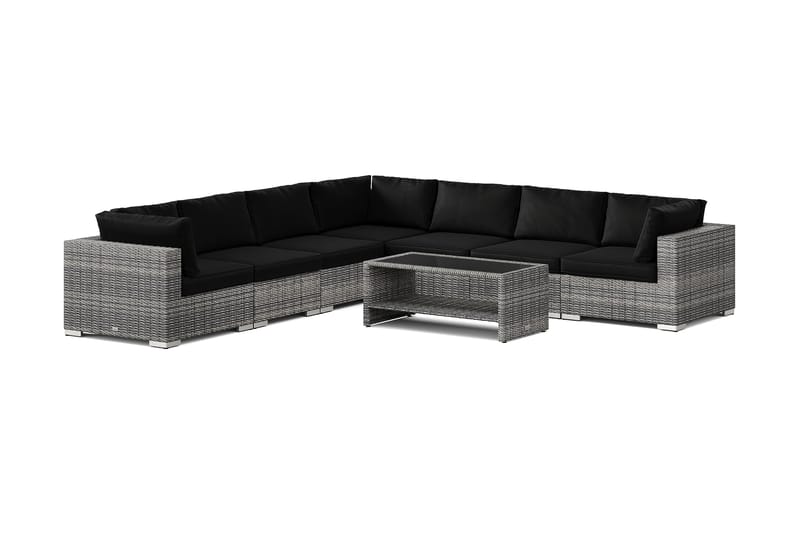Bahamas utendørs hjørnesofa 7-seters vendbar og bord med hylle, Grå