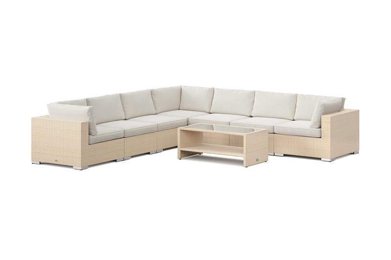 Bahamas utendørs hjørnesofa 7-seters vendbar og bord med hylle, Sand