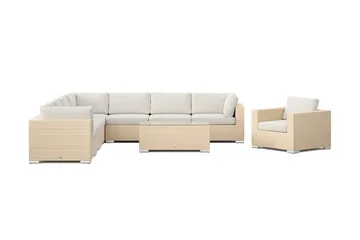 Bahamas utendørs hjørnesofa 8-seters vendbar med lenestol og bord - Beige - Hagemøbler & utemiljø - Loungemøbler - Loungegrupper