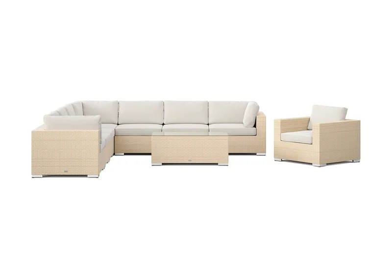 Bahamas utendørs hjørnesofa 8-seters vendbar med lenestol og bord - Beige - Hagemøbler & utemiljø - Loungemøbler - Loungegrupper