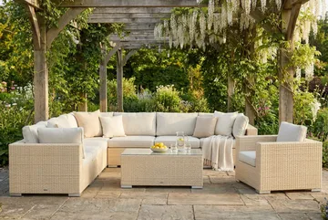 Bahamas utendørs hjørnesofa 8-seters vendbar med lenestol og bord - Beige - Hagemøbler & utemiljø - Loungemøbler - Loungegrupper