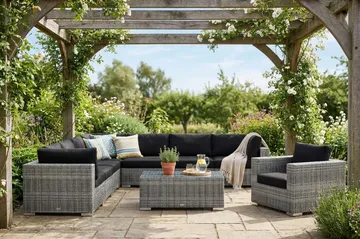 Bahamas utendørs hjørnesofa 8-seters vendbar med lenestol og bord - Grå - Hagemøbler & utemiljø - Loungemøbler - Loungegrupper