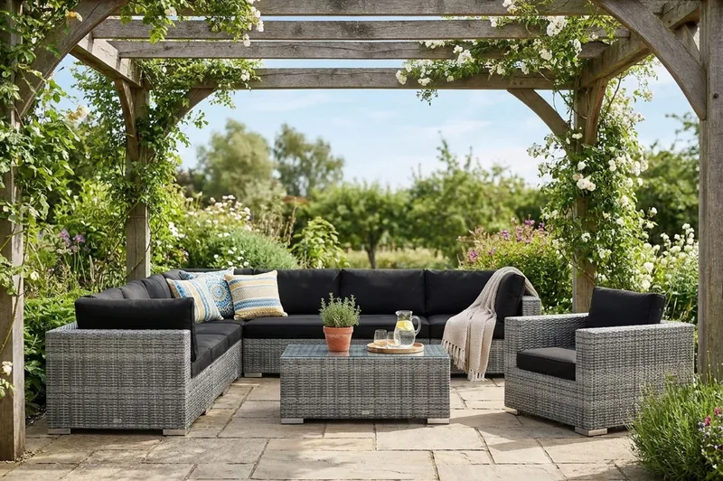 Bahamas utendørs hjørnesofa 8-seters vendbar med lenestol og bord - Grå - Hagemøbler & utemiljø - Loungemøbler - Loungegrupper