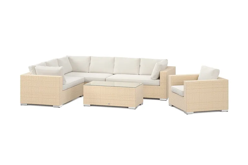 Bahamas utendørs L-sofa høyre 7-seters med lenestol og bord, Beige
