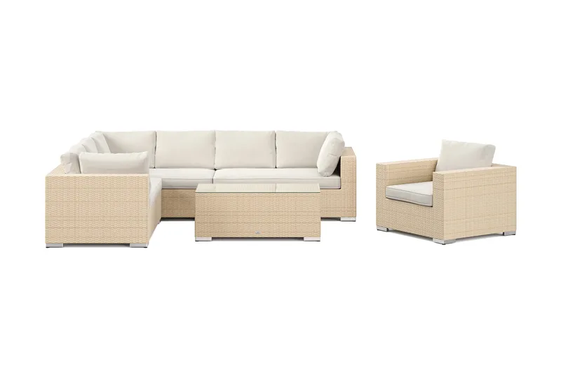Bahamas utendørs L-sofa høyre 7-seters med lenestol og bord - Beige - Hagemøbler & utemiljø - Loungemøbler - Loungegrupper