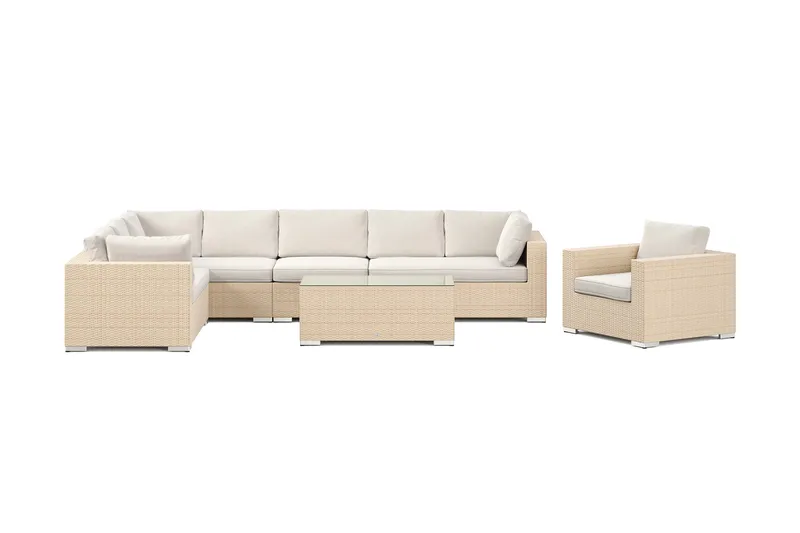 Bahamas utendørs L-sofa høyre 8-seters med lenestol og bord - Beige - Hagemøbler & utemiljø - Loungemøbler - Loungegrupper
