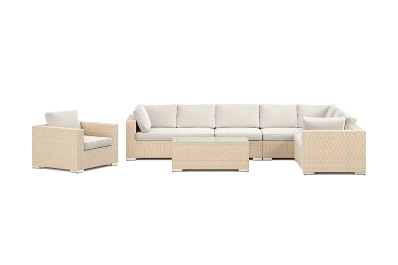 Bahamas utendørs L-sofa høyre 8-seters med lenestol og bord - Beige - Hagemøbler & utemiljø - Loungemøbler - Loungegrupper