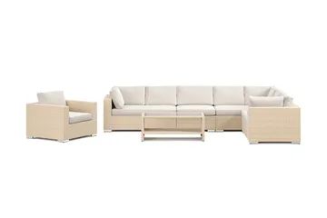 Bahamas utendørs L-sofa høyre 8-seters med lenestol og bord med hylle - Beige - Hagemøbler & utemiljø - Loungemøbler - Loungegrupper