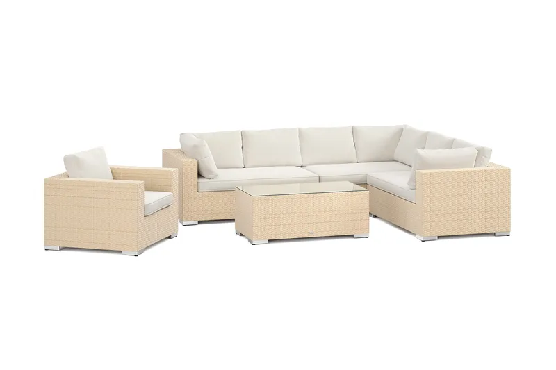 Bahamas utendørs L-sofa venstre 7-seters med lenestol og bord, Beige