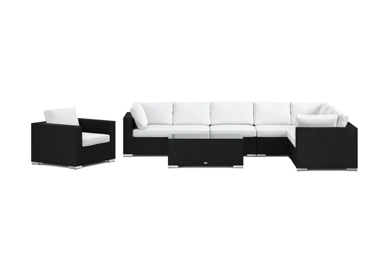 Bahamas utendørs L-sofa venstre 8-seters med lenestol og bord - Svart - Hagemøbler & utemiljø - Loungemøbler - Loungegrupper