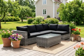 Bahamas utendørs loungegruppe 5-seters med vendbar sjeselong og bord - Grå - Hagemøbler & utemiljø - Loungemøbler - Loungegrupper