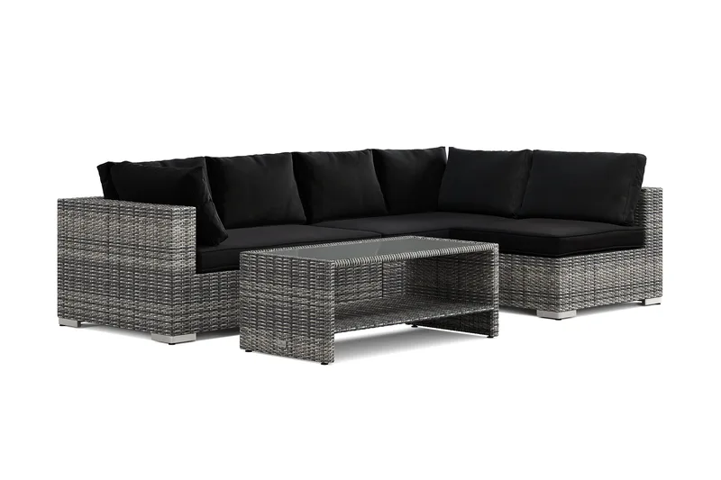 Bahamas utendørs loungegruppe 5-seters med vendbar sjeselong og bord med hylle, Grå