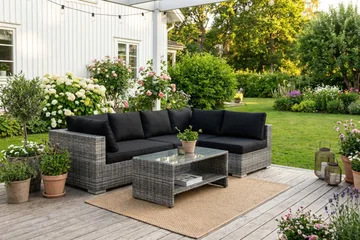 Bahamas utendørs loungegruppe 5-seters med vendbar sjeselong og bord med hylle - Grå - Hagemøbler & utemiljø - Loungemøbler - Loungegrupper